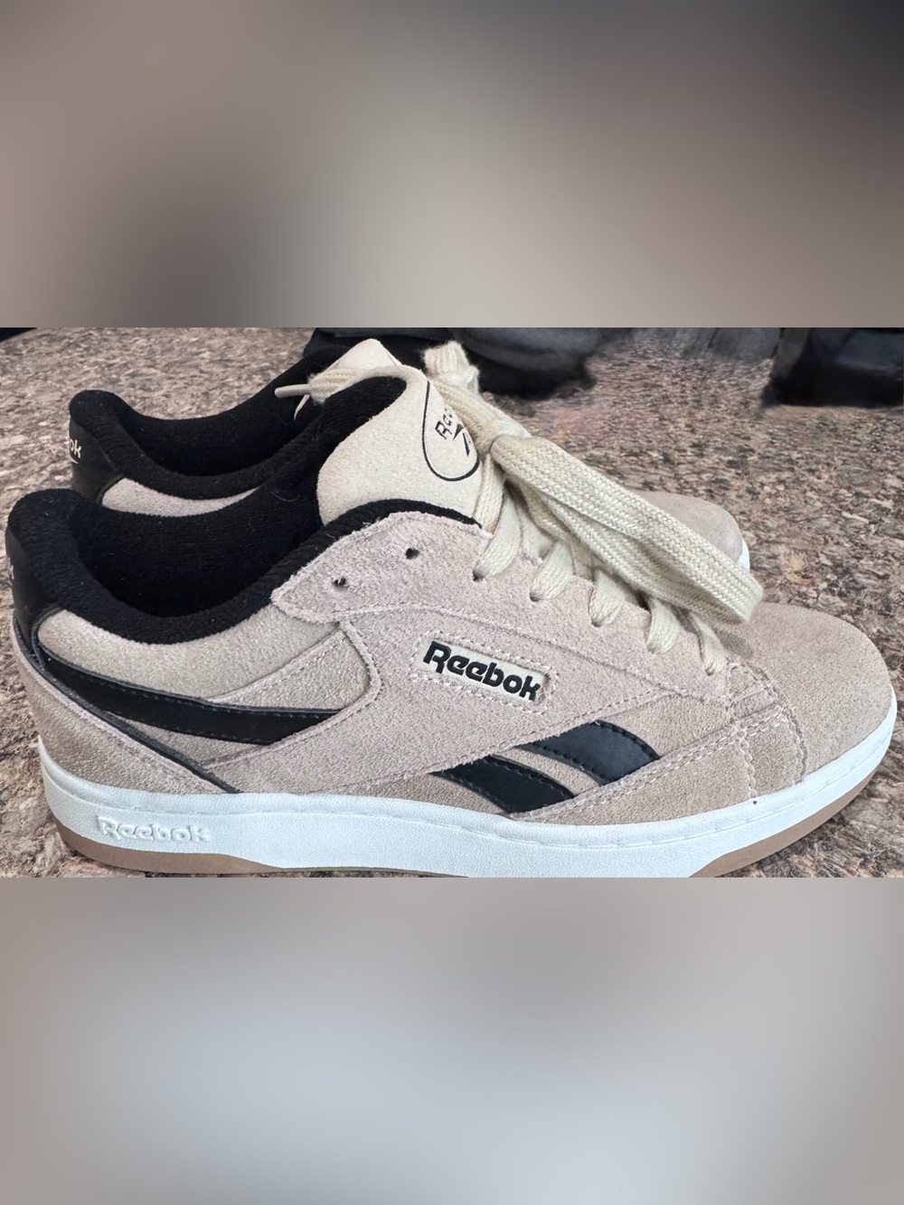 NEVER WORN Reebok Women’s Beige Suede Sneakers with Black Accents